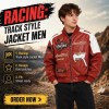Custom Men's Red Leather Racer Jacket with Embroidered & Applique Detailing, Streetwear