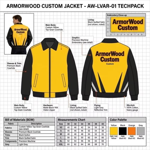 Custom Men's Yellow Leather Racer Jacket with Embroidered & Two Tone Detailing