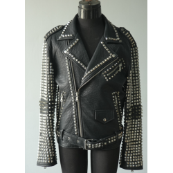 Custom Men's Riveted PU Leather Jacket Motorcycle Biker Letather Jacket Manufacturer