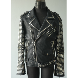 Custom Men's Riveted PU Leather Jacket Motorcycle Biker Letather Jacket Manufacturer
