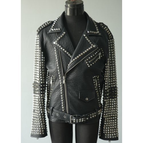 Custom Men's Riveted PU Leather Jacket Motorcycle Biker Letather Jacket Manufacturer