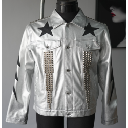 Men's Custom Silver Color Fashion Motorcycle Biker PU Leather Jacket