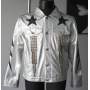 Veste de motard en cuir PU argentée personnalisée pour homme