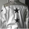 Men's Custom Silver Color Fashion Motorcycle Biker PU Leather Jacket