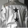 Veste de motard en cuir PU argentée personnalisée pour homme