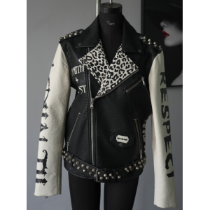 Chaqueta de cuero sintético para hombre, personalizada, con diseño de remaches, estilo motero