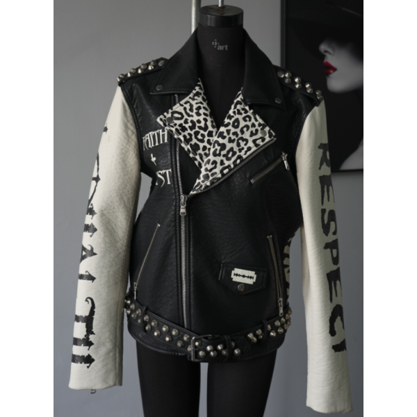 Chaqueta de cuero sintético para hombre, personalizada, con diseño de remaches, estilo motero