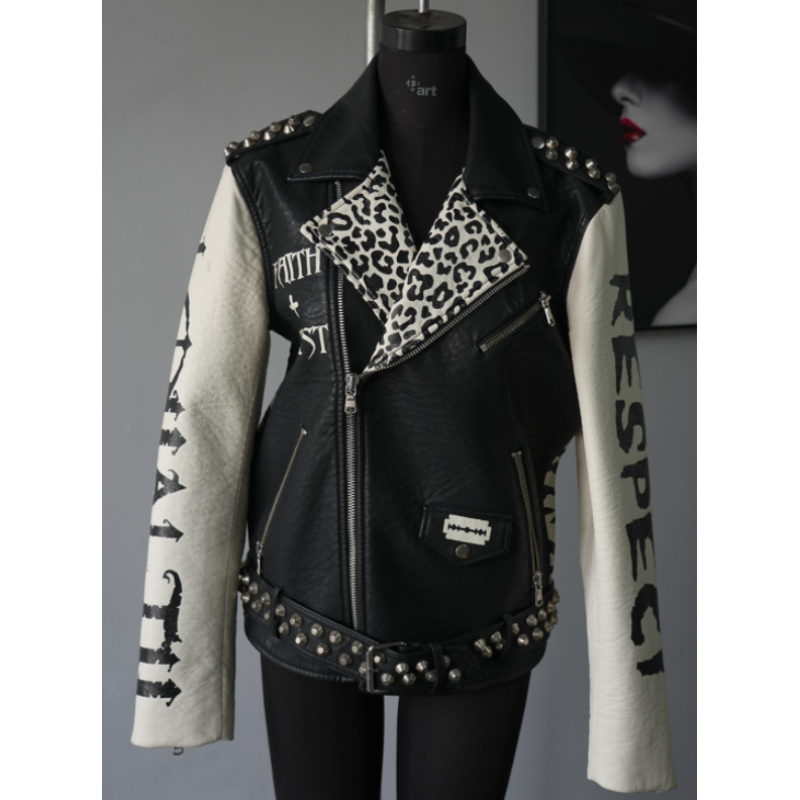 Custom Men's PU Leather Jacket Rivet Design Biker Jacket