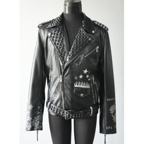 Men's Custom Genuine Leather Jacket High Street Rivet Design Motorcycle Biker Jacket
