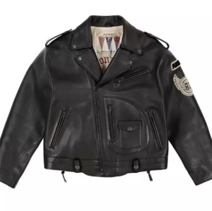 Chaqueta de motociclista de carreras de cuero genuino vintage hecha a medida para hombre, bordada con parches de chenilla.