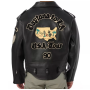 Chaqueta de motociclista de carreras de cuero genuino vintage hecha a medida para hombre, bordada con parches de chenilla.