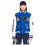 Chaqueta de cuero con parches bordados, estilo universitario, estilo bombardero de béisbol de gran tamaño.