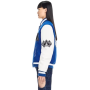 Chaqueta de cuero con parches bordados, estilo universitario, estilo bombardero de béisbol de gran tamaño.