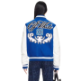 Chaqueta de cuero con parches bordados, estilo universitario, estilo bombardero de béisbol de gran tamaño.