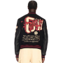 Chaqueta de cuero con parches bordados de estilo vintage, de alta calidad, personalizada, estilo bombardero de béisbol universitario de gran tamaño.