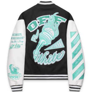 Chaqueta de cuero sintético con parches bordados y parches personalizados, estilo béisbol universitario.