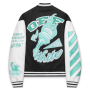 Chaqueta de cuero sintético con parches bordados y parches personalizados, estilo béisbol universitario.