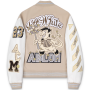Chaqueta universitaria de béisbol estilo bombardero con parches bordados de cuero sintético personalizados