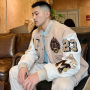 Chaqueta universitaria de béisbol estilo bombardero con parches bordados de cuero sintético personalizados