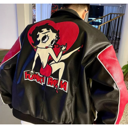 Custom Made Embroidery Cartoon Patches Letterman PU Leather Jackets