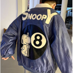 Custom Embroidery Snoopy Cartoon Patches Letterman PU Leather Men's Motorcycle Biker Jackets