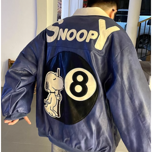 Benutzerdefinierte Stickerei Snoopy Cartoon Patches Letterman PU Leder Herren Motorrad Biker Jacken
