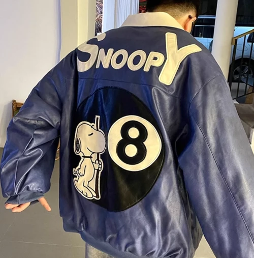 Parches bordados personalizados de Snoopy con dibujos animados de Letterman de cuero sintético para chaquetas de motociclista para hombre