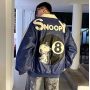 Vestes de motard en cuir PU pour homme, patchs brodés Snoopy, motif dessin animé Letterman