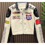 Chaqueta corta de cuero estilo biker vintage personalizada para mujer, estilo hip hop, estilo bombardero de PU.