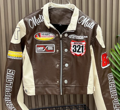 Benutzerdefinierte Damen Kurze Vintage Leder Bikerjacke Streetwear Hiphop PU Bomberjacke für Frauen