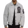 Benutzerdefinierte Chenille-Stickerei-Logo Echtleder Herren Bomberjacke