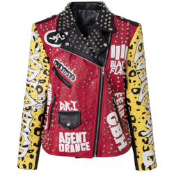 OEM High Street Handcrafted steampunk rivet women leather Biker  jacket