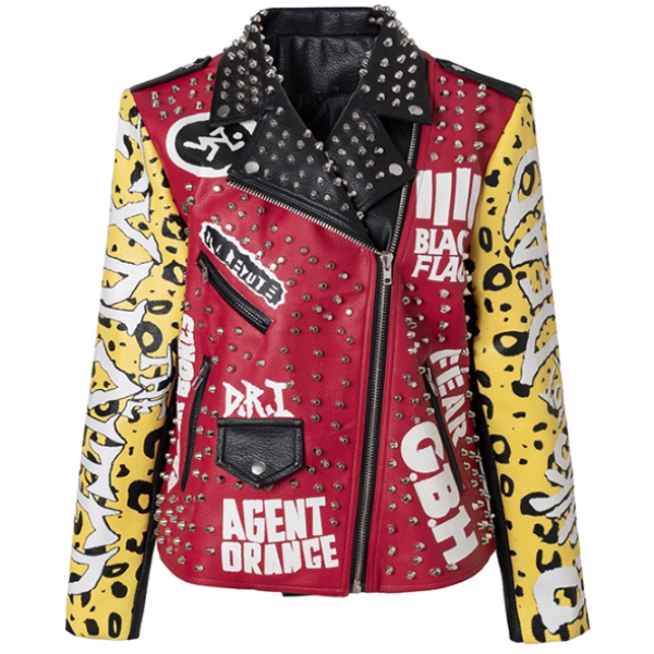 Giacca da motociclista in pelle da donna con rivetti steampunk, realizzata a mano da OEM High Street