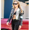 Women Punk Leather Jacket  Riveted Printed High Street Motorcycle Biker Jacket For Ladies