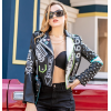 Women Punk Leather Jacket  Riveted Printed High Street Motorcycle Biker Jacket For Ladies