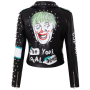 Chaqueta de cuero punk para mujer, con remaches y estampado, estilo motociclista urbano.