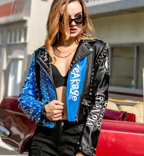 Chaqueta de motociclista de cuero sintético para mujer de High Street