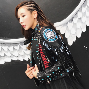 Women Motorcycle Biker Leather Jacket High Street OEM PU Leather Jacket For ladies