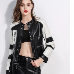 OEM Short PU Leather Biker Jacket For Women Motorcycle Leather Jacket