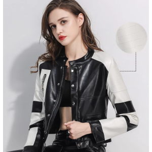 OEM Short PU Leather Biker Jacket For Women Motorcycle Leather Jacket
