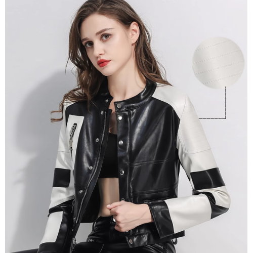 OEM Short PU Leather Biker Jacket For Women Motorcycle Leather Jacket