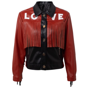 New Arrival Women Stylish Fringed Patchwork Motorcycle  Biker PU Leather Jacket