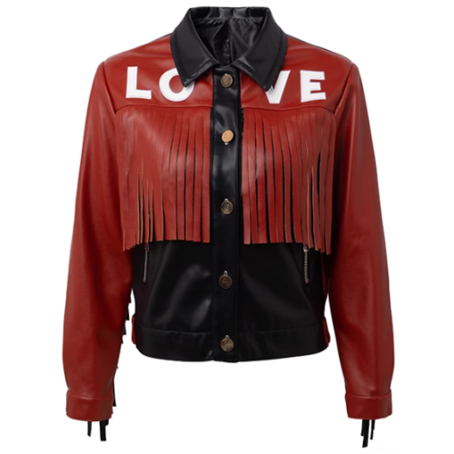 New Arrival Women Stylish Fringed Patchwork Motorcycle  Biker PU Leather Jacket