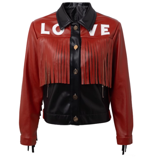 New Arrival Women Stylish Fringed Patchwork Motorcycle  Biker PU Leather Jacket