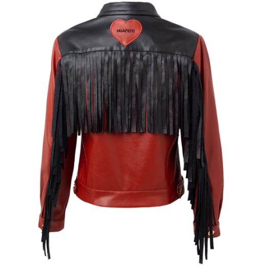New Arrival Women Stylish Fringed Patchwork Motorcycle  Biker PU Leather Jacket