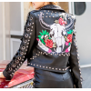 Short Printed Rivet  Biker Jacket Women PU Leather Jacket OEM  Service