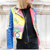New Arrival Women Printed Graffiti PU Leather Motorcycle Biker Jacket