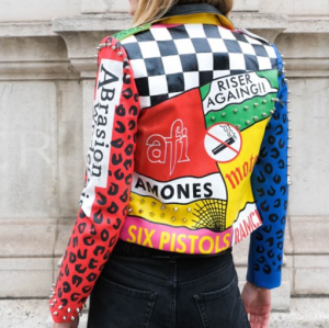 New Arrival Women Printed Graffiti PU Leather Motorcycle Biker Jacket