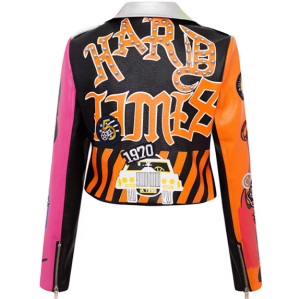 OEM Women Badge Rivet Graffiti PU Motorcycle Leather Biker Jacket For Ladies