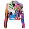 OEM Women Badge Rivet Graffiti PU Motorcycle Leather Biker Jacket For Ladies